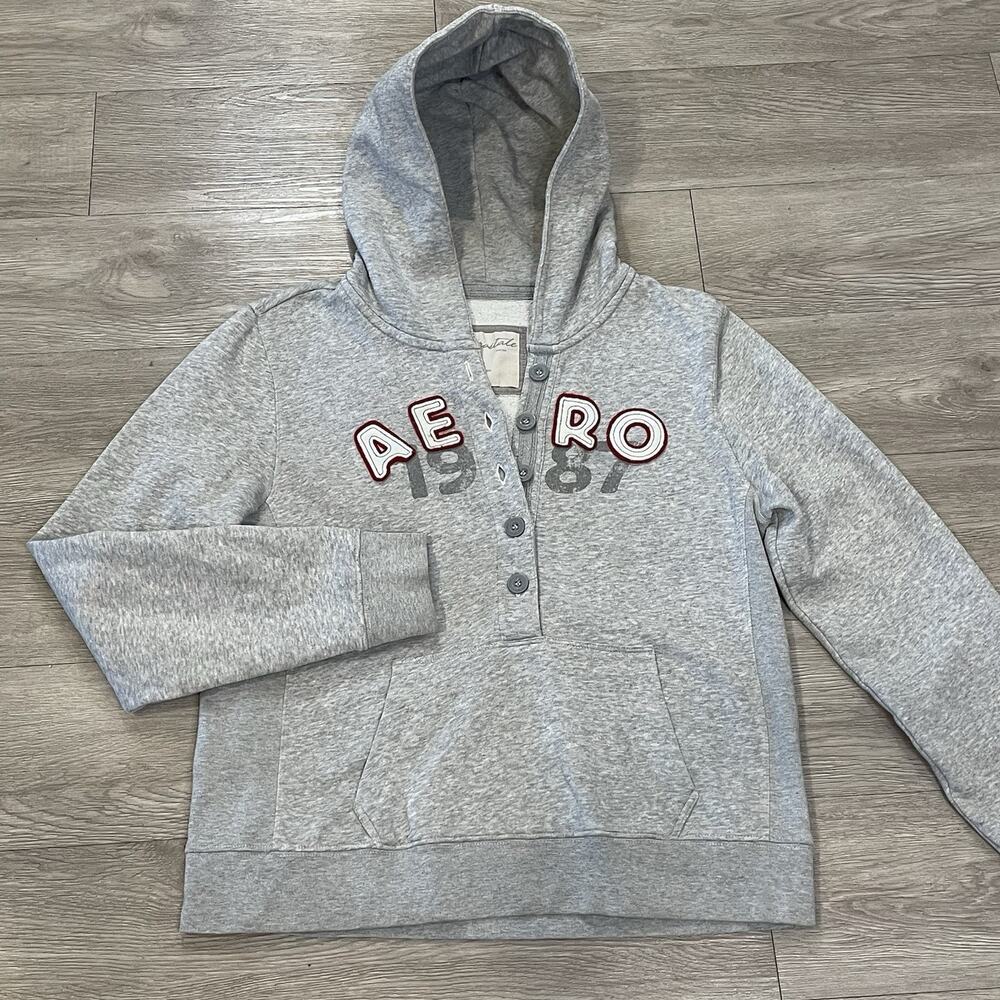 Y2K Aeropostale Hoodie Henley Sweatshirt Womens Graphic XL Back to School Casual